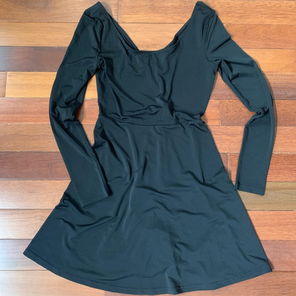 Black Long Sleeve Skater Dress